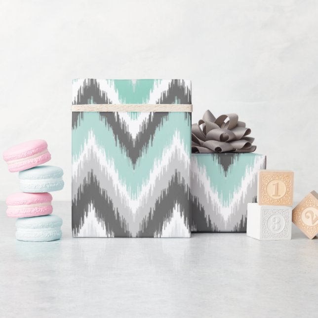 Papier Cadeau Gray et Mint Ikat Chevron (Baby Shower)
