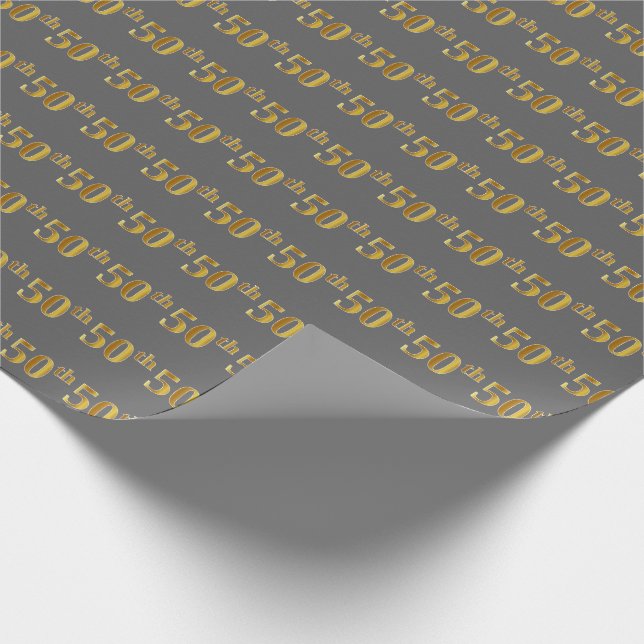 Papier Cadeau Gray, Faux Gold 50th (Cinquantième) Event (Coin)