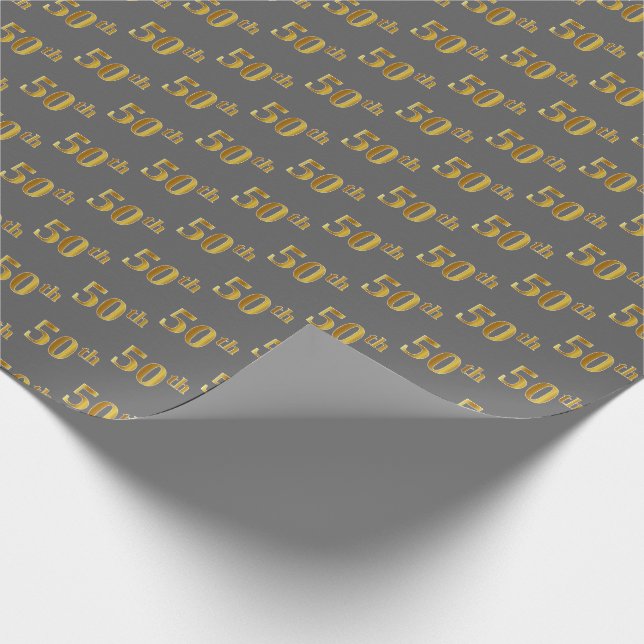 Papier Cadeau Gray, Faux Gold 50th (Cinquantième) Event (Coin)
