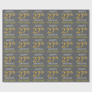 Papier Cadeau Gray, Faux Gold "HAPPY 27th BIRTHDAY"