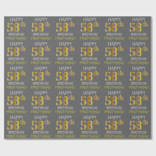 Papier Cadeau Gray, Faux Gold "HAPPY 58th BIRTHDAY"