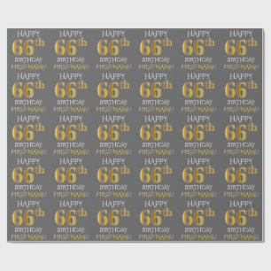 Papier Cadeau Gray, Faux Gold "HAPPY 66th BIRTHDAY"