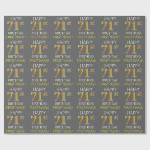 Papier Cadeau Gray, Faux Gold "HAPPY 71st BIRTHDAY"