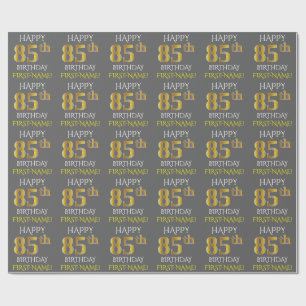 Papier Cadeau Gray, Faux Gold "HAPPY 85th BIRTHDAY"