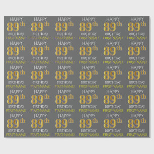 Papier Cadeau Gray, Faux Gold "HAPPY 89th BIRTHDAY"