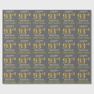 Papier Cadeau Gray, Faux Gold "HAPPY 93rd BIRTHDAY"