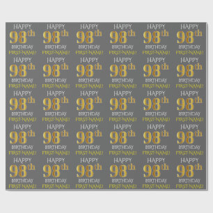 Papier Cadeau Gray, Faux Gold "HAPPY 98th BIRTHDAY"
