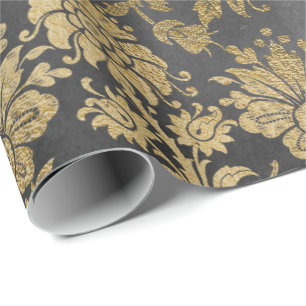 Papier Cadeau Gray Gold Floral Royal Cottage Damask Graphite