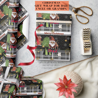 Papier Cadeau  Gray Plaid Santa Christmas Wrapping Paper for Dad