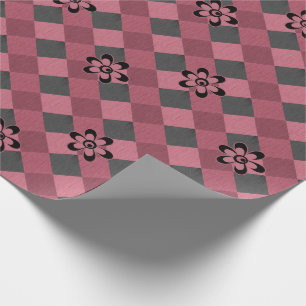 Papier Cadeau Gray rose géométrique à damiers motif avec fleurs