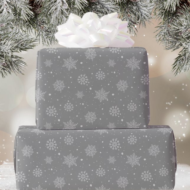 Papier Cadeau Gray White Snowflakes Pattern Christmas Holiday (Créateur téléchargé)