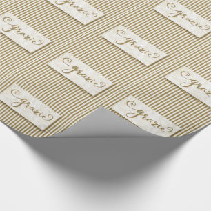 Papier Cadeau Grazie Typography with Soft Taupe Cream Stripes