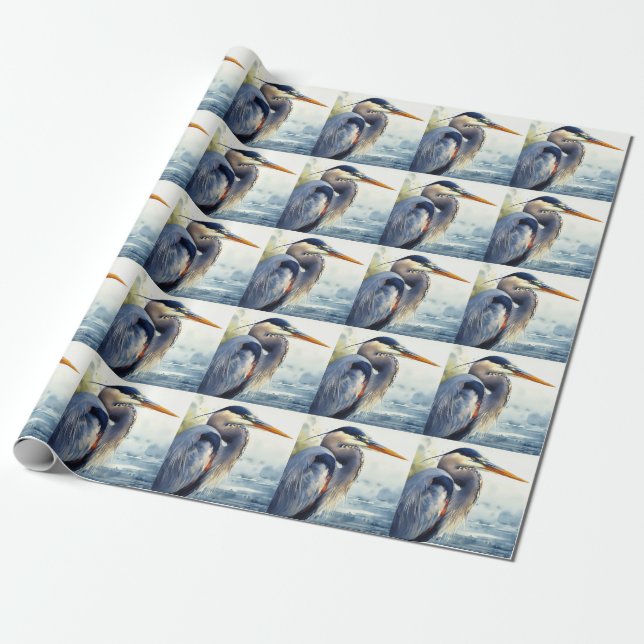 Papier Cadeau Great Blue Heron Faune Mer Terres Humides Oiseaux  (Déroulé)