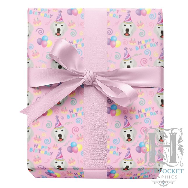 Papier Cadeau Great Pyrenees Wrapping Paper Pink (Créateur téléchargé)