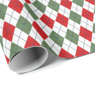 Papier Cadeau Green and Red Argyle Pattern