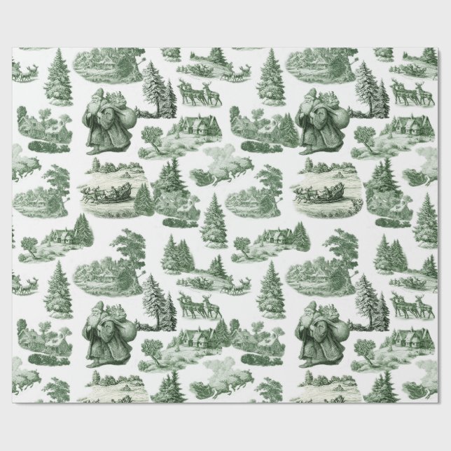 Papier Cadeau Green and White Christmas Toile Aesthetic (Plat)