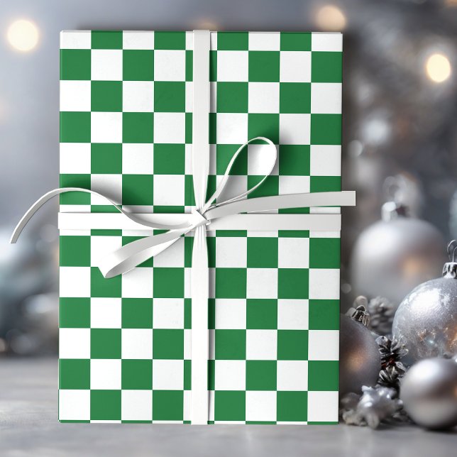 Papier Cadeau Green and White Holiday Check (Créateur téléchargé)