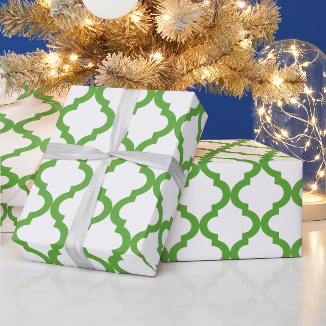 Papier Cadeau Green and White Holiday Quatrefoil marocain (Vacances)