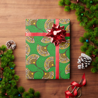 Papier Cadeau Green And Yellow Ankara Fan Print Wrapping Paper