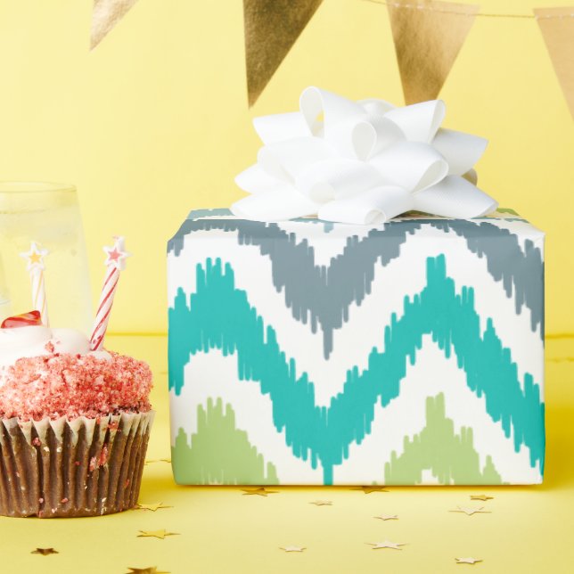 Papier Cadeau Green Aqua Grey Zigzags Ikat Motif (Fête d'anniversaire)