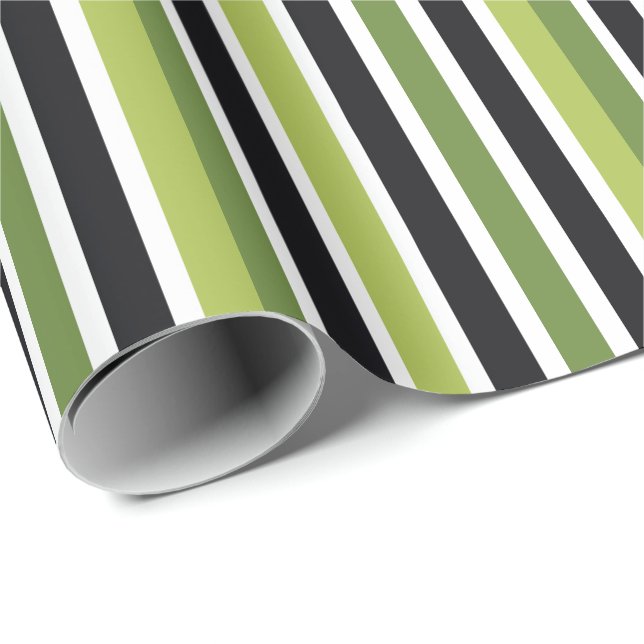 Papier Cadeau Green Black Stripes (Coin rond)