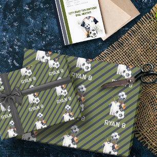 Papier Cadeau Green Blue Striped Soccer Sports
