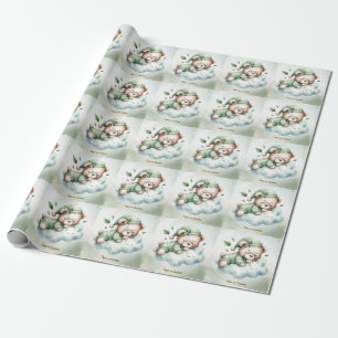Papier Cadeau Green Boho Sleeping Teddy Bear mignonne Party