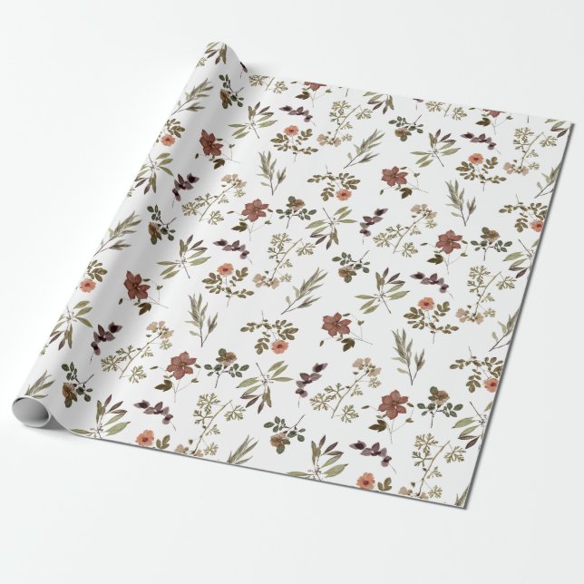 Papier Cadeau Green Burgundy Wildflower  (Déroulé)