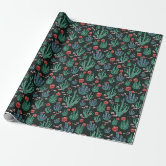 Papier Cadeau Green cactus wrapping paper on dark background