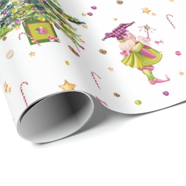 Papier Cadeau Green Christmas Elf gift wrap by Tonkinson (Coin rond)