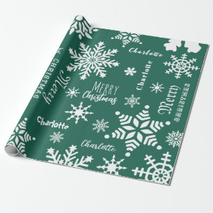 Papier Cadeau Green Custom Nom Noël Fête neige
