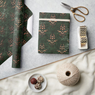 Papier Cadeau Green Damask Gold Elegant Vintage Holiday