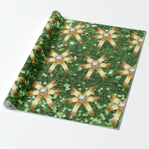 Papier Cadeau Green Faux Parties scintillant Gold Diamond Bows