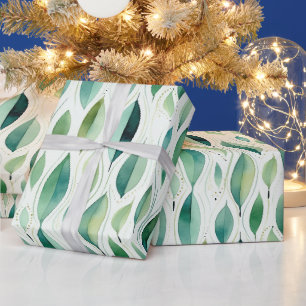 Papier Cadeau Green Glam Gold Feuilles Abstrait