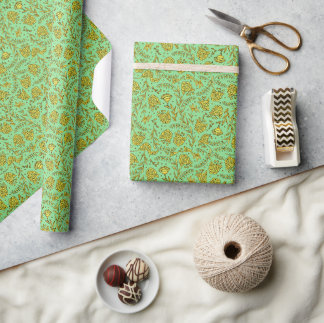 Papier Cadeau Green & Gold Floral Wrapping Paper