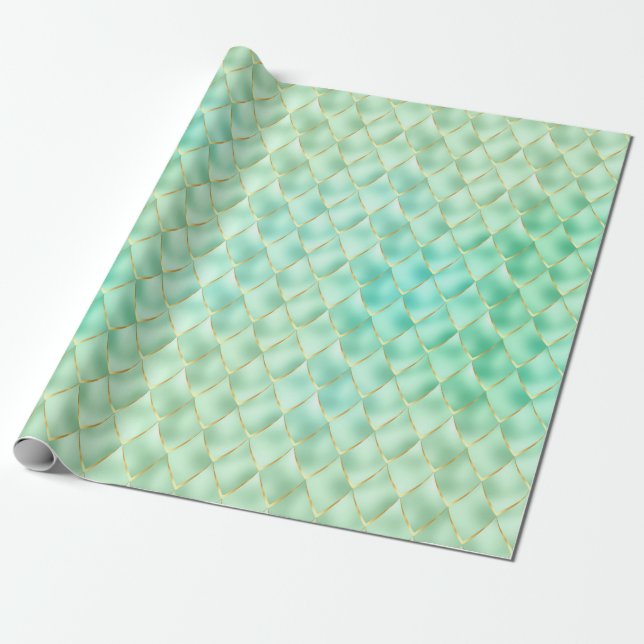 Papier Cadeau Green Golden Pearl Sirène Dragon Scales Motif (Déroulé)