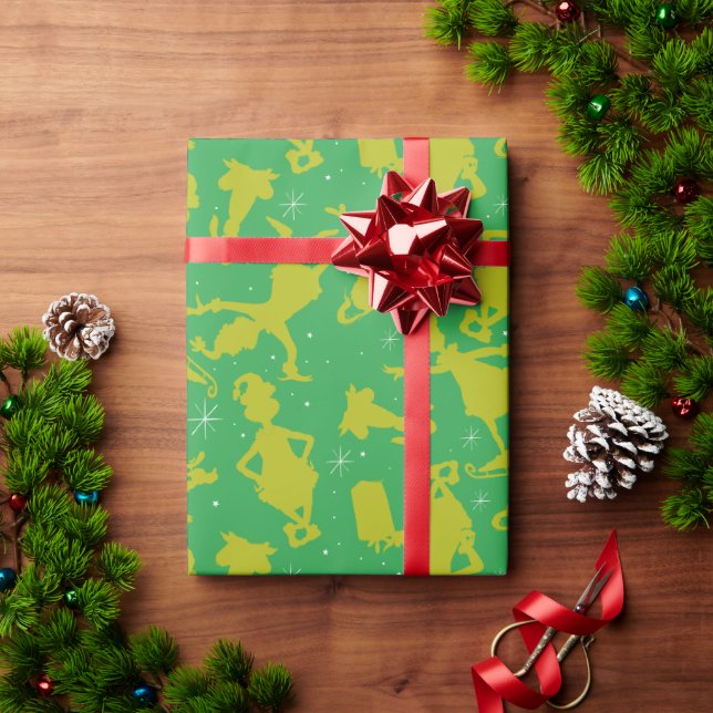 Papier Cadeau Green Grinch Motif de patinage sur glace (Cadeau de vacances)