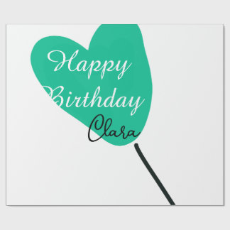 Papier Cadeau Green heart happy birthday white black balloon kid