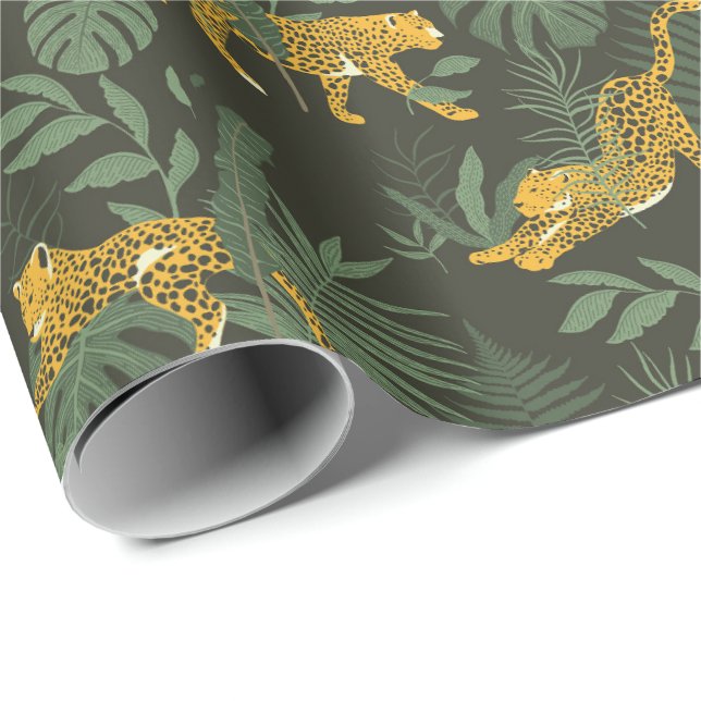 Papier Cadeau Green Leopard Jungle Safari envelopper papier roul (Coin rond)