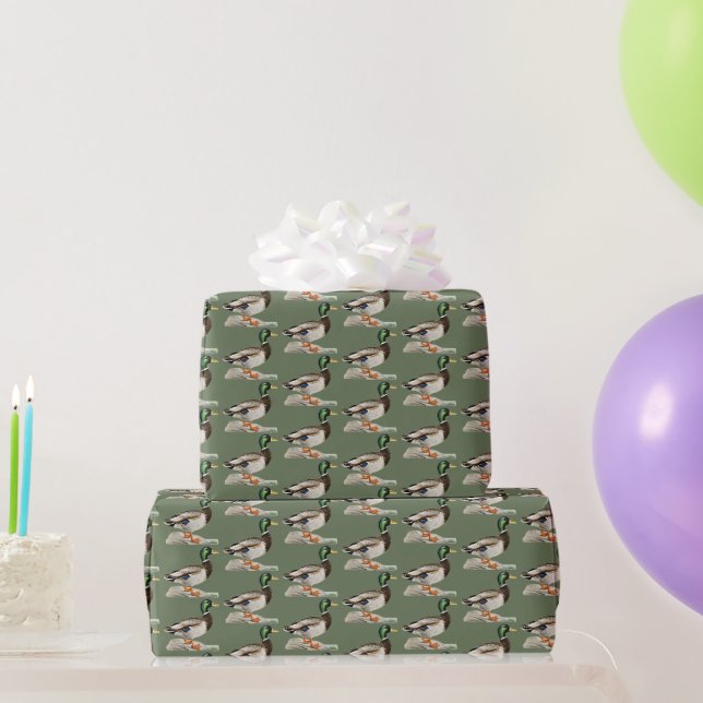 Papier Cadeau Green Mallard Chasse au canard Art de la nature (Cadeaux de fête)