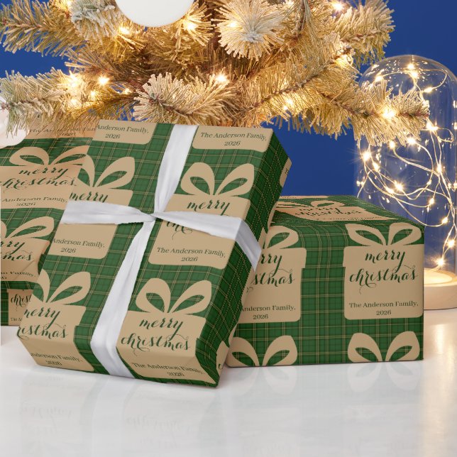 Papier Cadeau Green Plaid Christmas Festive Pattern -  (Vacances)