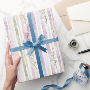 Papier Cadeau Green Purple Stripes Floral Anniversaire