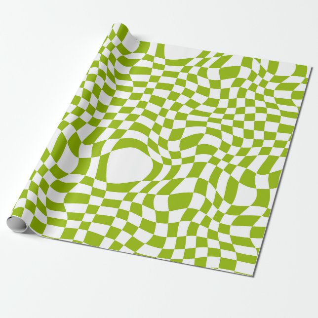Papier Cadeau Green Retro À damiers Wave Warp Art (Déroulé)