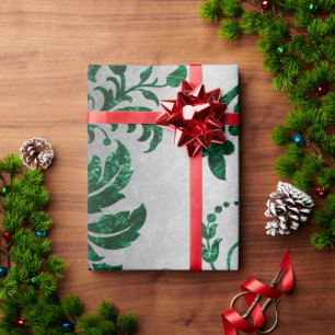 Papier Cadeau Green Silver Damask Élégant cadeau Vintage