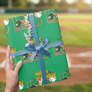Papier Cadeau Green Sporty Baseball Anniversaire cadeau
