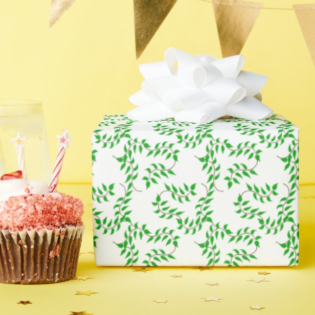 Papier Cadeau Green vines on white (Fête d'anniversaire)