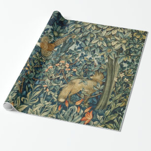 Papier Cadeau GREENERY, FOREST ANIMALS Pheasant, Fox, Green Flor