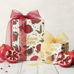 Papier Cadeau Grenade rayée juive jaune Shanah Tovah 