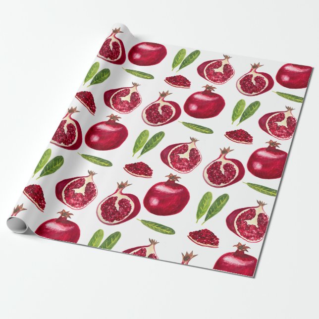 Papier Cadeau Grenades d'automne aquarelle fruitée (Déroulé)