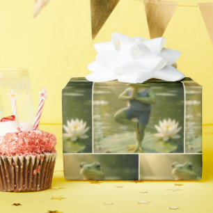 Papier Cadeau Grenouille d'anniversaire en posture de yoga